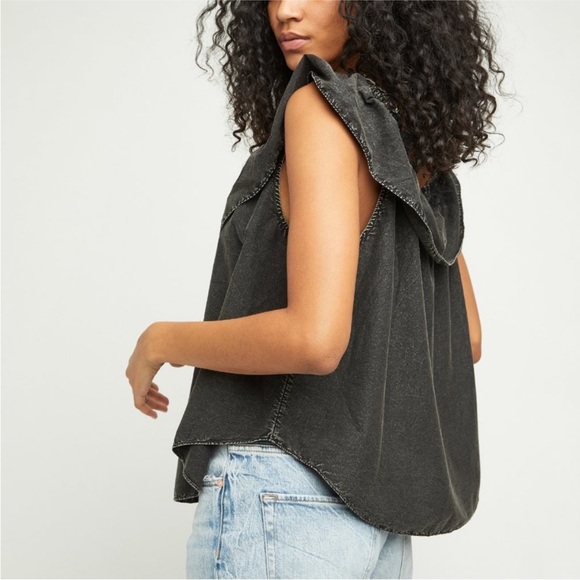 NWT Free People Far Out Ruffle Top / Black - Picture 2 of 7